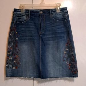 Denim Wildflowers Embroidered Skirt
